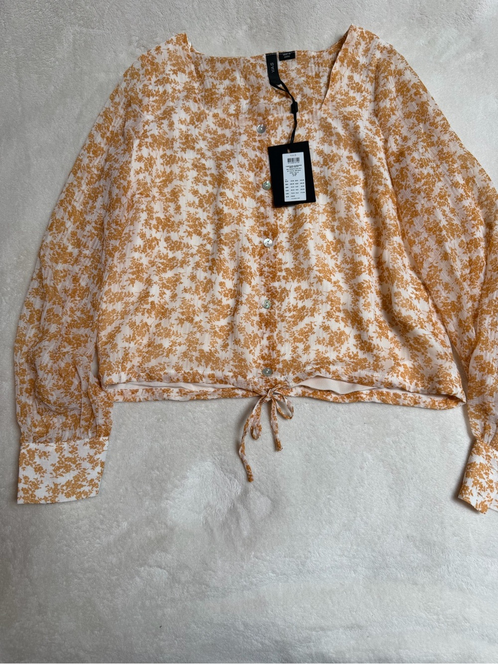 Button-Front Floral Tie-Hem Blouse - Yellow/White